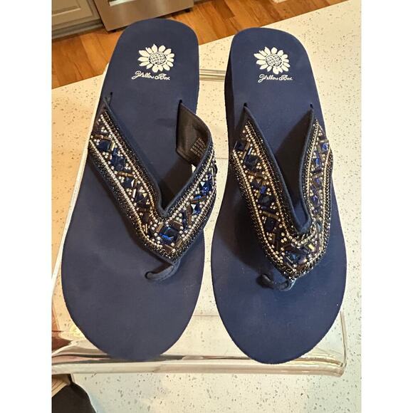 Yellow Box Blue Jeweled Leather Sandals - Women's 9.5 NWT - Picture 3 of 6